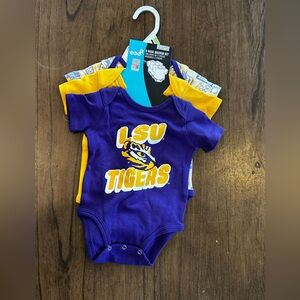 LSU Tigers Baby Onesie Set 3 Piece Gen2 0-3 Months NCAA Infant NWT